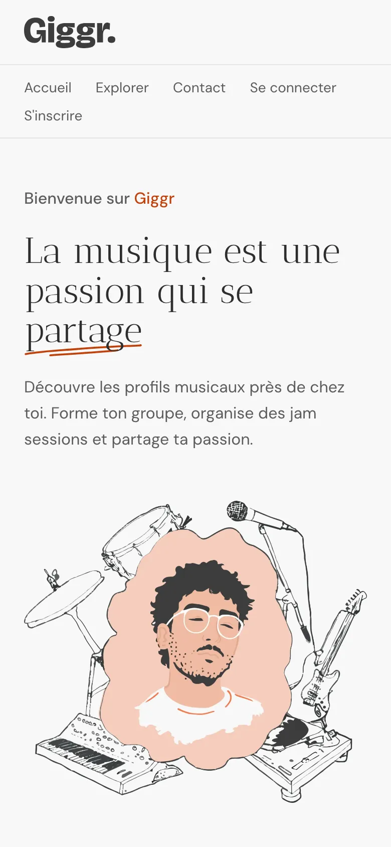 Navigation mobile de Giggr sans JavaScript&nbsp;: navigation de secours du noscript.